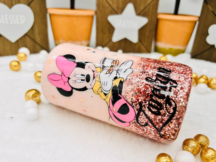 Glitter Minnie Mouse Patel Coral Blush Sippy Cup
