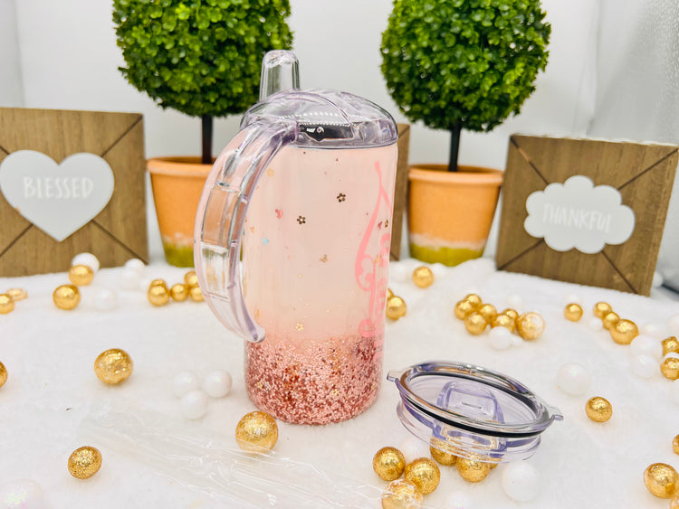 Glitter Minnie Mouse Patel Coral Blush Sippy Cup