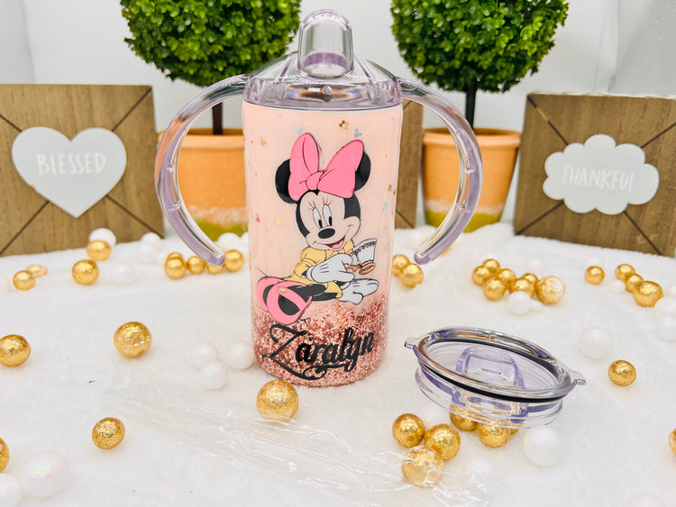 Glitter Minnie Mouse Patel Coral Blush Sippy Cup