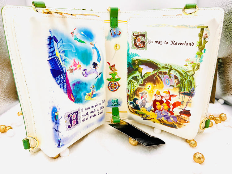 LOUNGEFLY PETER PAN BOOK CONVERTIBLE CROSSBODY BAG