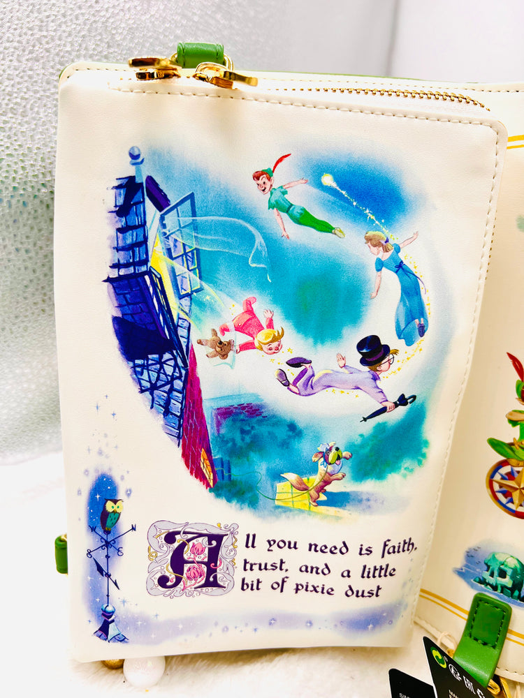 LOUNGEFLY PETER PAN BOOK CONVERTIBLE CROSSBODY BAG