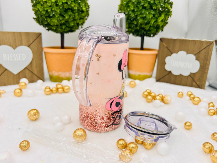 Glitter Minnie Mouse Patel Coral Blush Sippy Cup