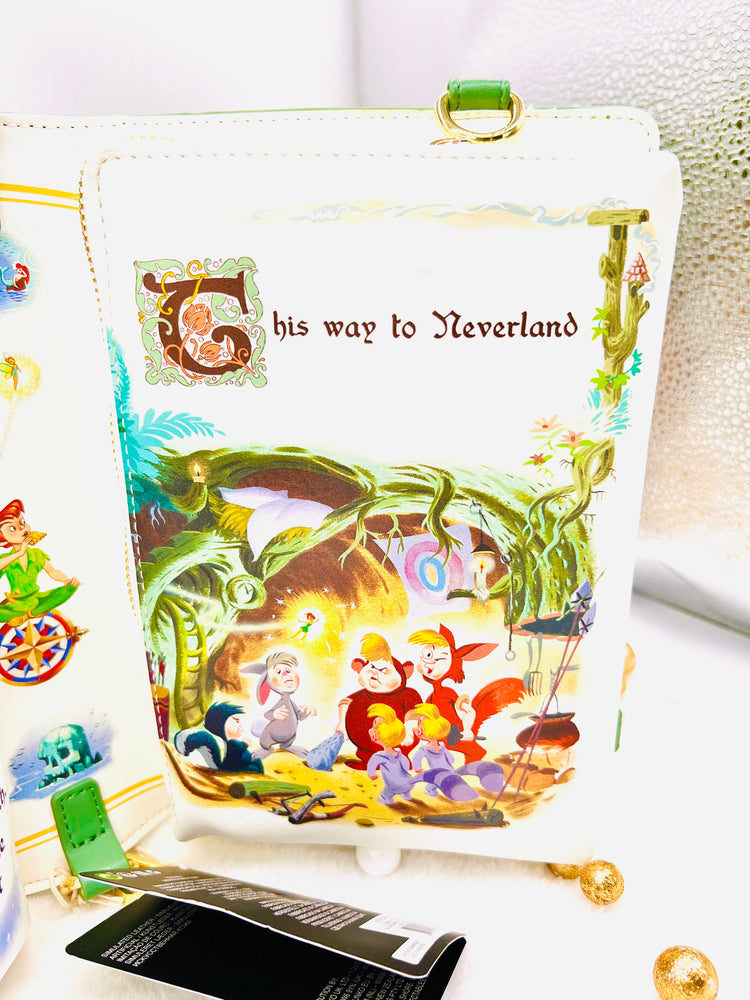 LOUNGEFLY PETER PAN BOOK CONVERTIBLE CROSSBODY BAG
