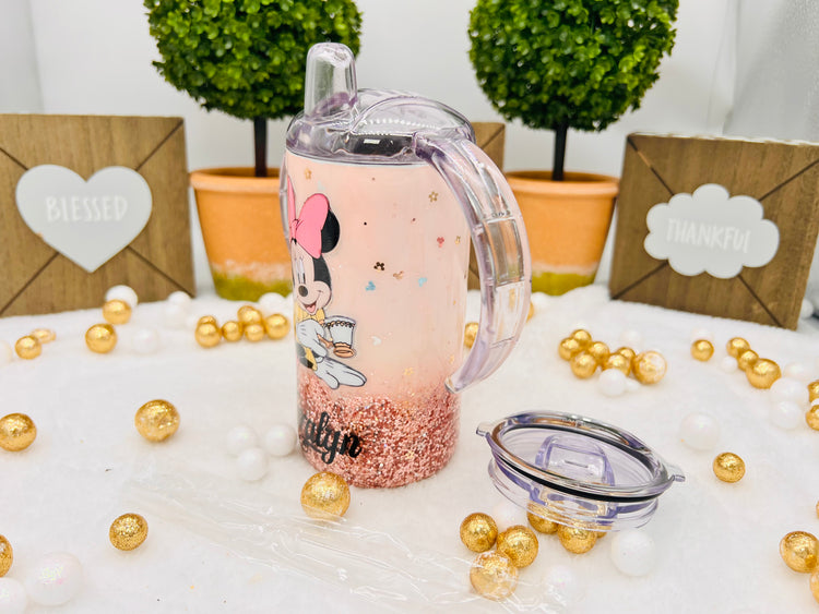 Glitter Minnie Mouse Patel Coral Blush Sippy Cup