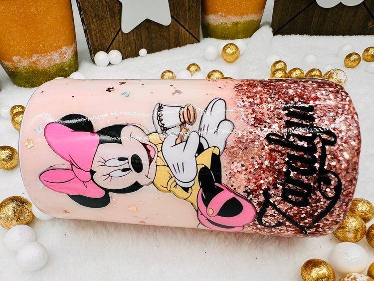 Glitter Minnie Mouse Patel Coral Blush Sippy Cup
