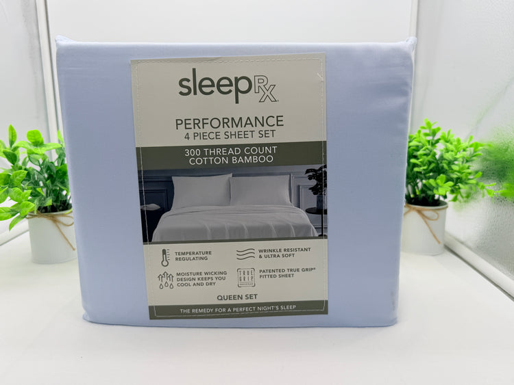 Sleep RX 300 Thread Count 4-pc Queen Sheet Set from Macys, Light Blue