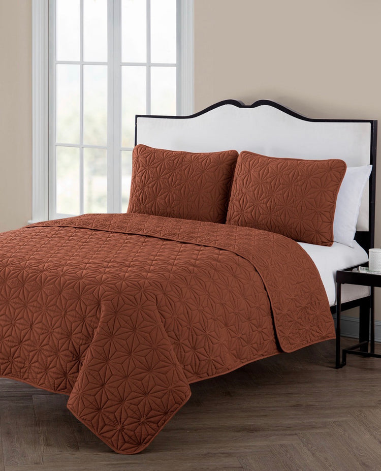VCNY Home Kaleidoscope 3-Piece Quilt Set, Orange-Brown King