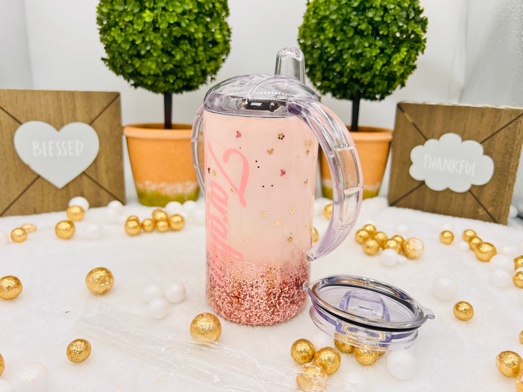 Glitter Minnie Mouse Patel Coral Blush Sippy Cup