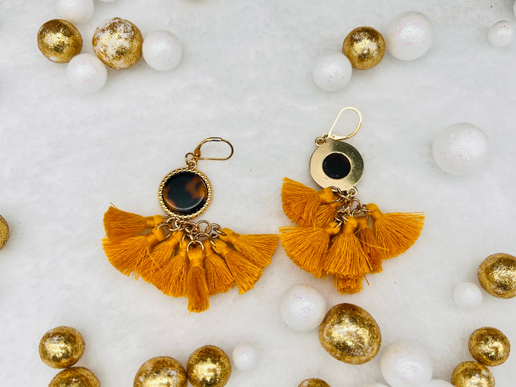 INC Gold-tone tortoise look multi-tassel drop earrings