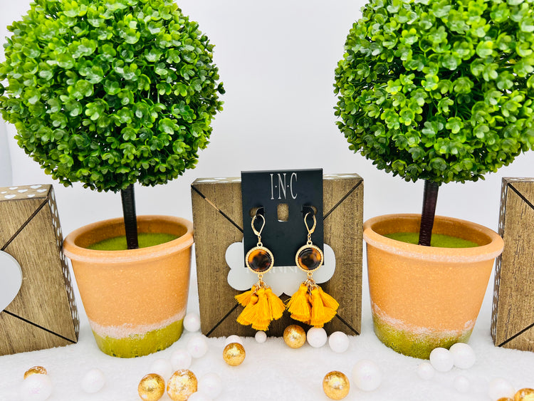 INC Gold-tone tortoise look multi-tassel drop earrings