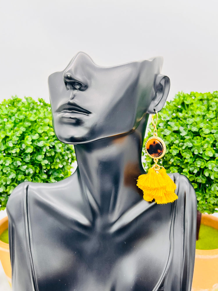 INC Gold-tone tortoise look multi-tassel drop earrings