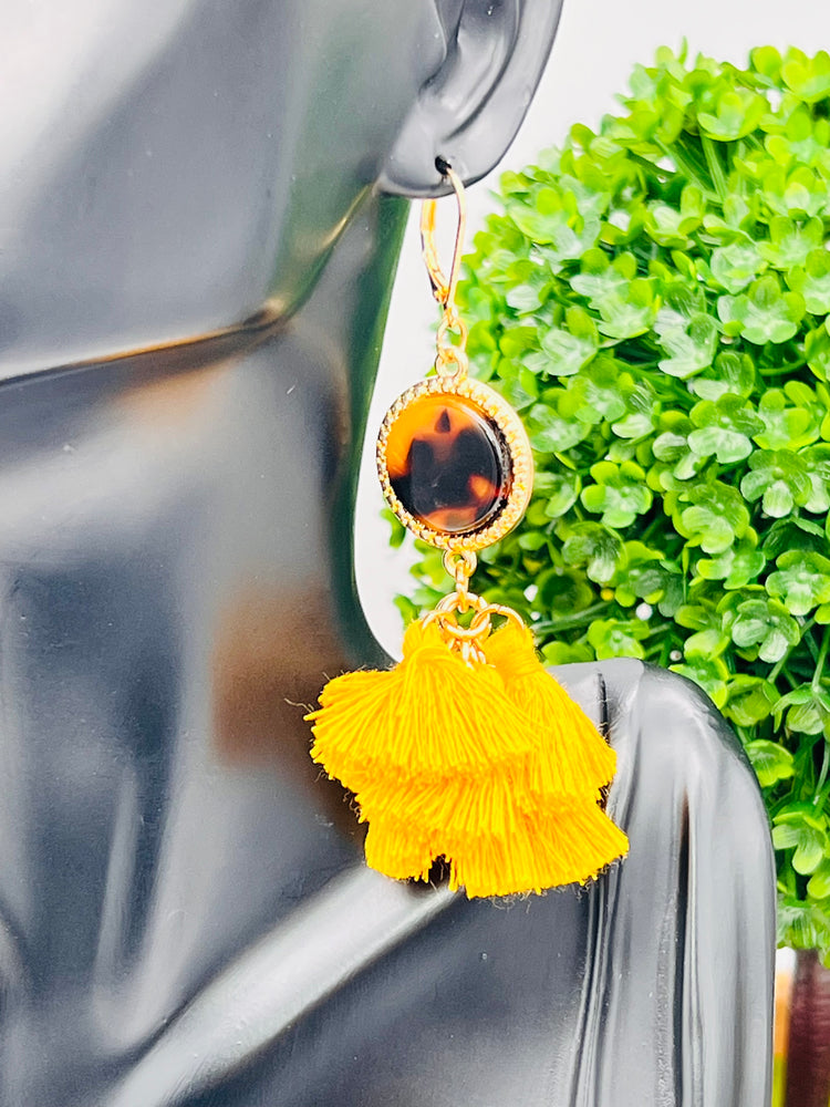 INC Gold-tone tortoise look multi-tassel drop earrings