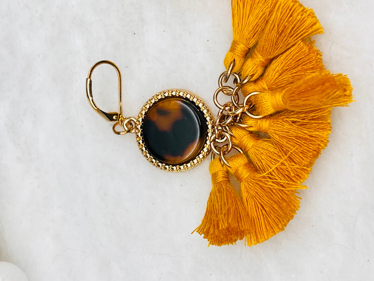 INC Gold-tone tortoise look multi-tassel drop earrings