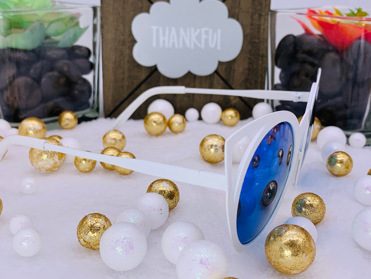 Cat Eye Sunglasses: White Frame And Blue Lenses