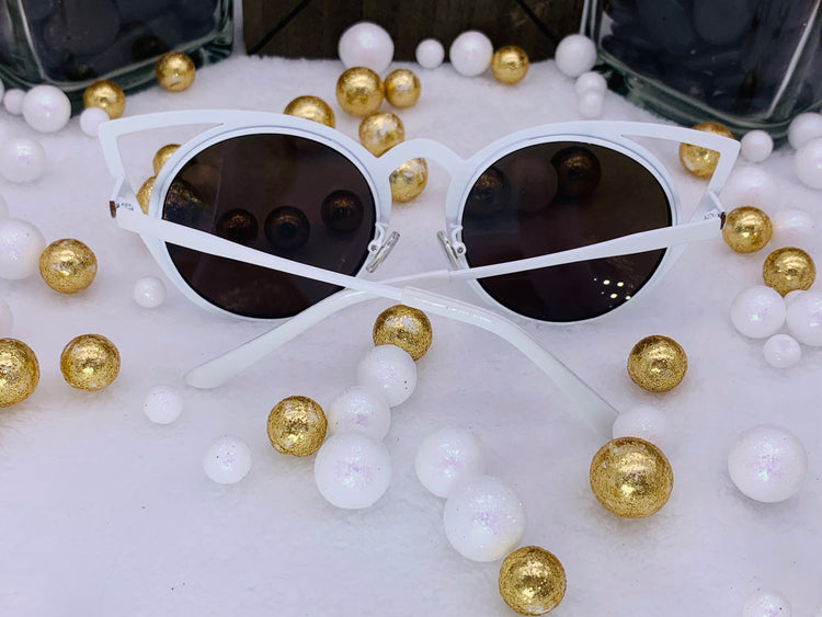 Cat Eye Sunglasses: White Frame And Blue Lenses