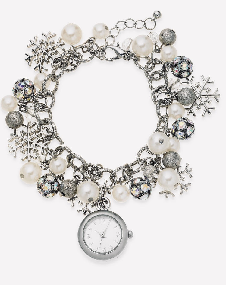 Snowflake Silver-Tone Charm Bracelet Watch