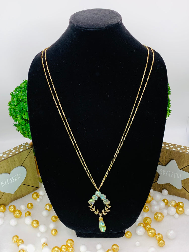Flower Stone Pendant 34” Long Necklace
