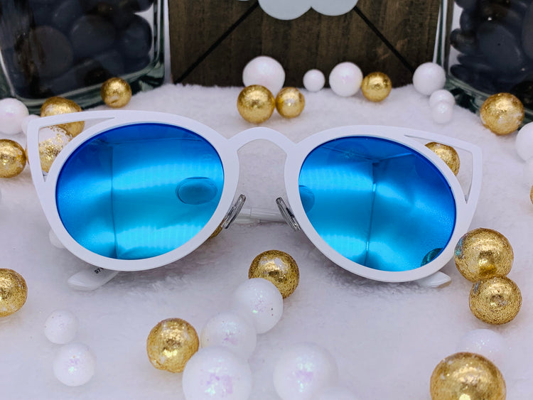 Cat Eye Sunglasses: White Frame And Blue Lenses
