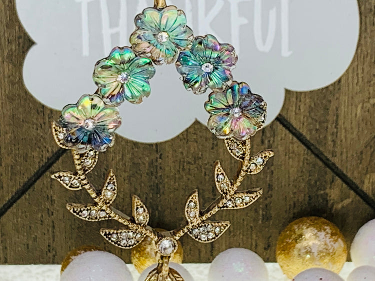 Flower Stone Pendant 34” Long Necklace