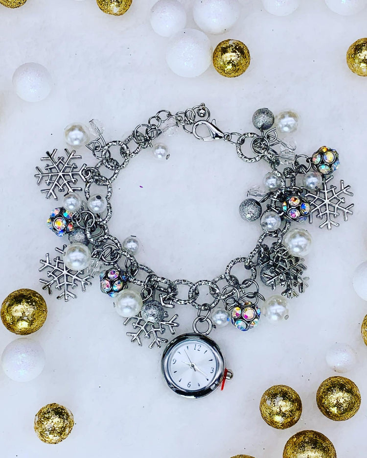 Snowflake Silver-Tone Charm Bracelet Watch