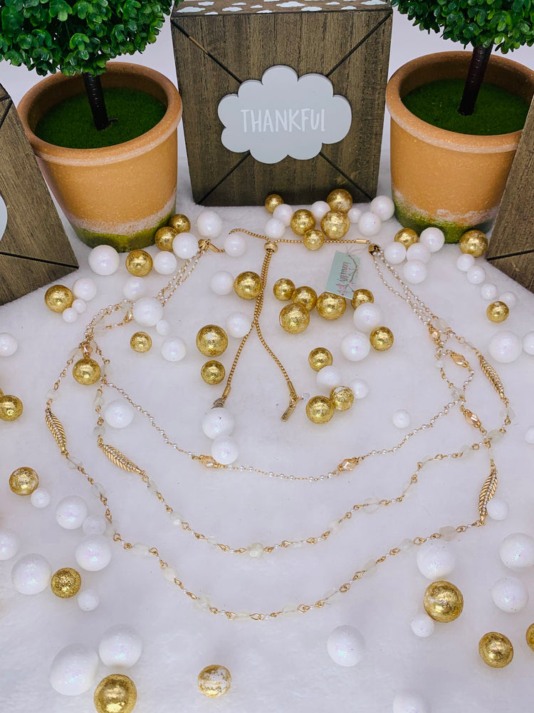 Gold-tone Crystal & Imitation Pearl Beaded 30” Multi-row Necklace