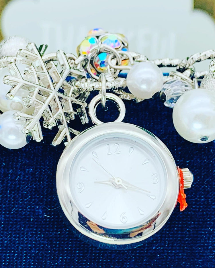 Snowflake Silver-Tone Charm Bracelet Watch