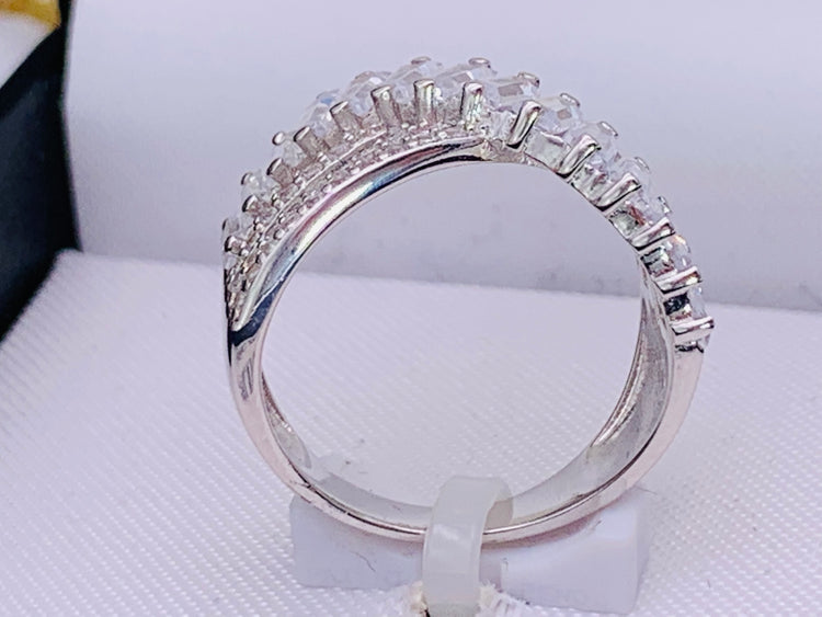 Cubic Zirconia Triple Row Baguette & Pave Crossover Ring