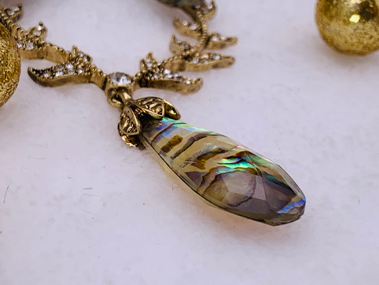 Flower Stone Pendant 34” Long Necklace