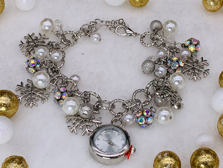 Snowflake Silver-Tone Charm Bracelet Watch