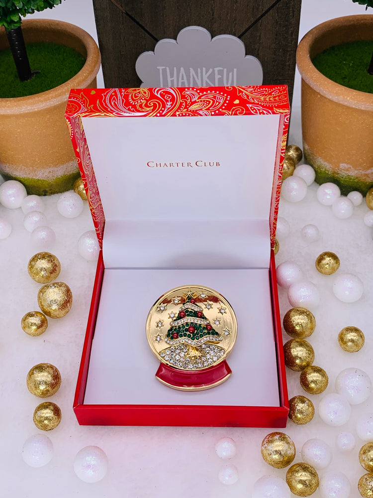Beutiful Christmas Tree Inside Of A Snow Glove Pin, Holiday Pin