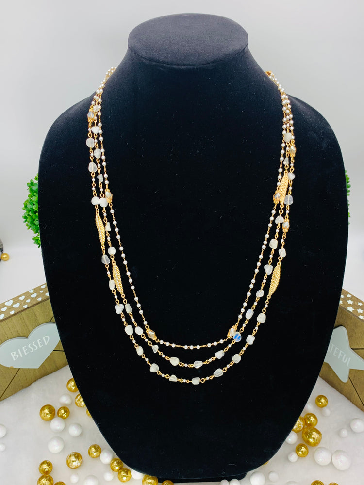 Gold-tone Crystal & Imitation Pearl Beaded 30” Multi-row Necklace