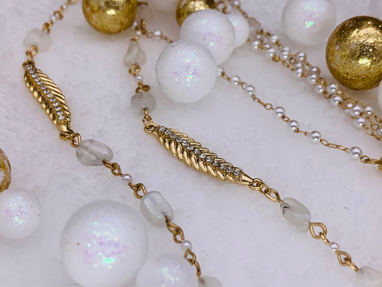 Gold-tone Crystal & Imitation Pearl Beaded 30” Multi-row Necklace