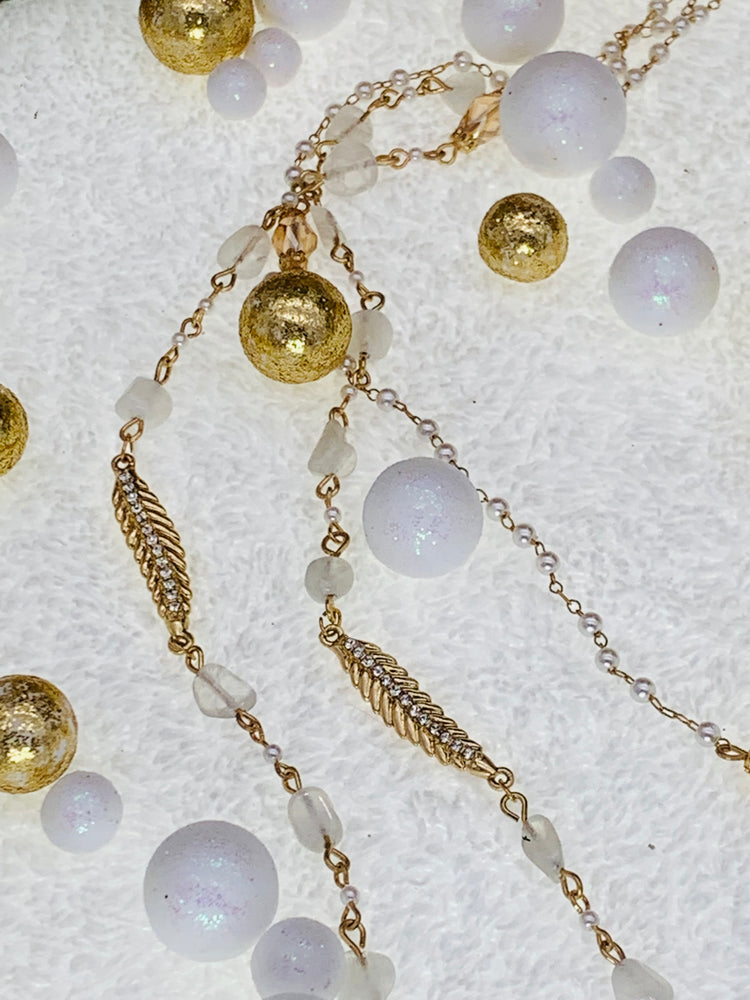 Gold-tone Crystal & Imitation Pearl Beaded 30” Multi-row Necklace