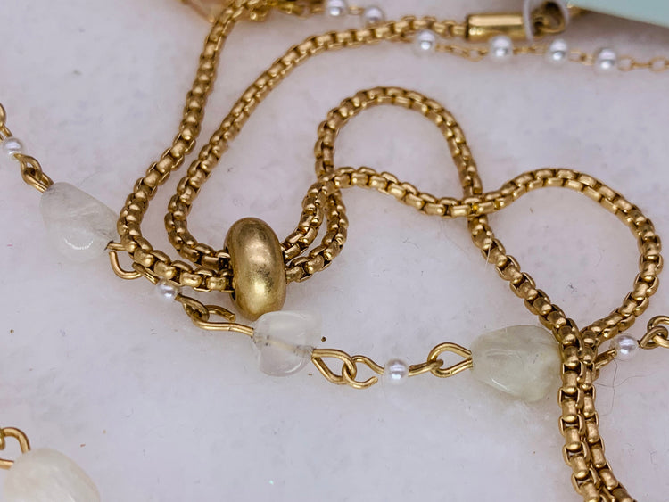 Gold-tone Crystal & Imitation Pearl Beaded 30” Multi-row Necklace