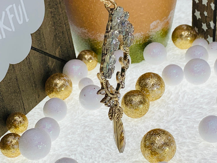 Flower Stone Pendant 34” Long Necklace
