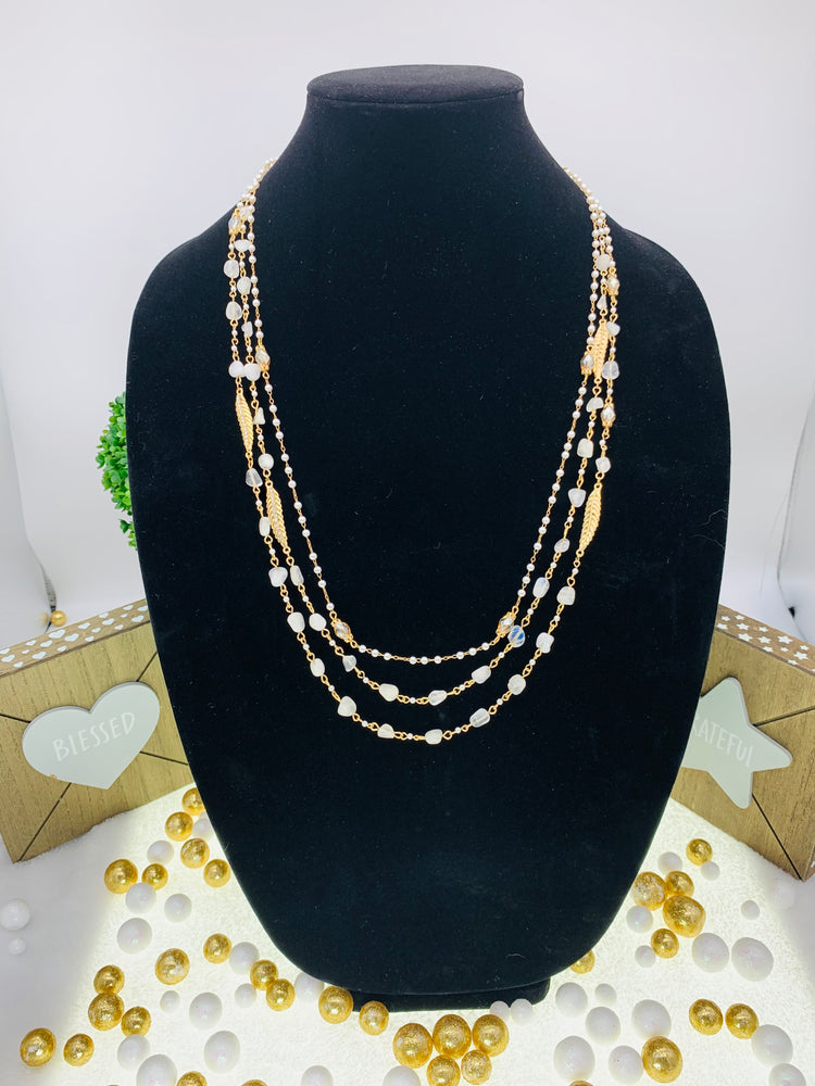 Gold-tone Crystal & Imitation Pearl Beaded 30” Multi-row Necklace