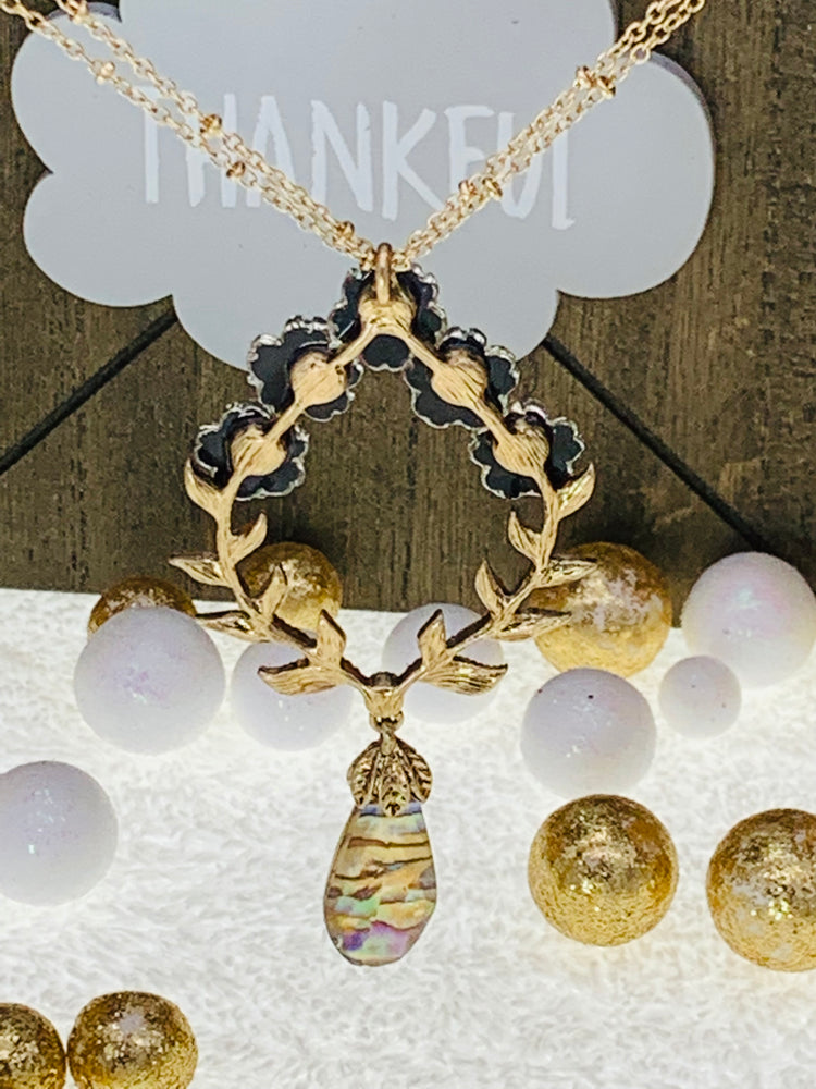 Flower Stone Pendant 34” Long Necklace