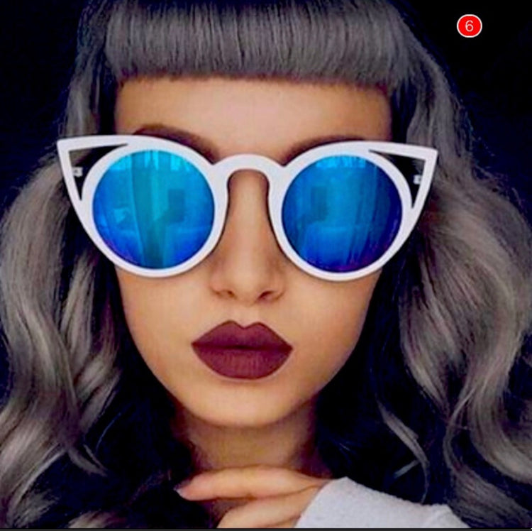 Cat Eye Sunglasses: White Frame And Blue Lenses