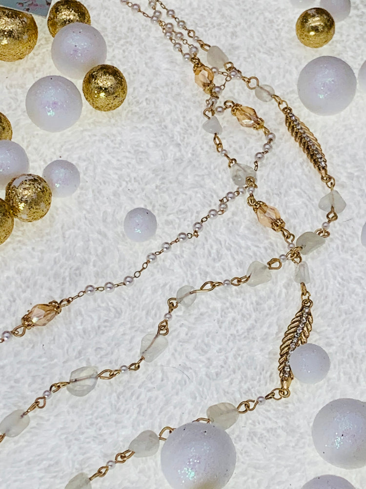 Gold-tone Crystal & Imitation Pearl Beaded 30” Multi-row Necklace