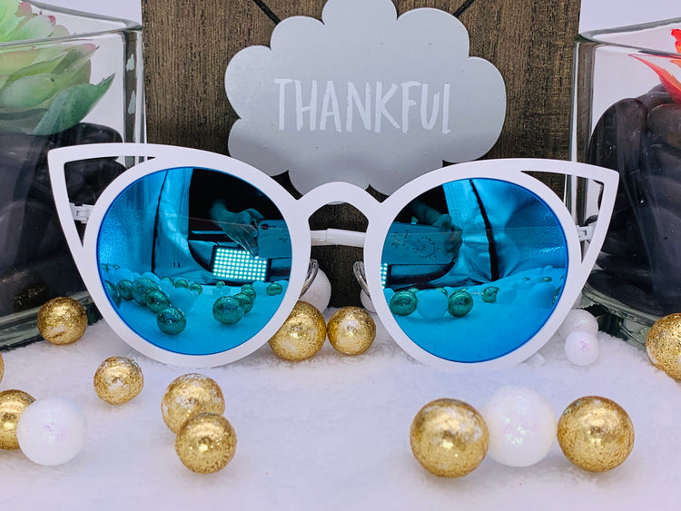 Cat Eye Sunglasses: White Frame And Blue Lenses
