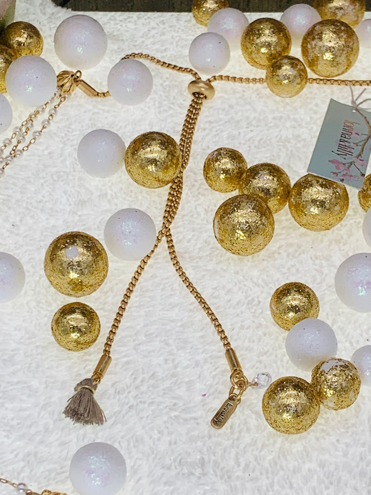 Gold-tone Crystal & Imitation Pearl Beaded 30” Multi-row Necklace