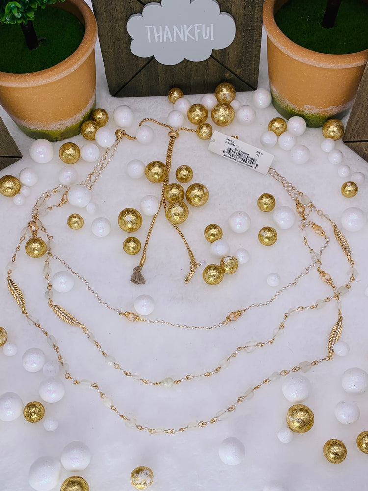 Gold-tone Crystal & Imitation Pearl Beaded 30” Multi-row Necklace