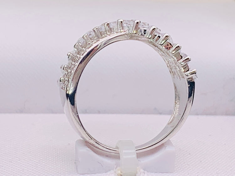 Cubic Zirconia Triple Row Baguette & Pave Crossover Ring