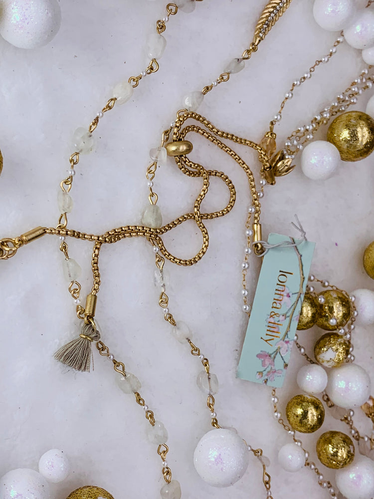 Gold-tone Crystal & Imitation Pearl Beaded 30” Multi-row Necklace