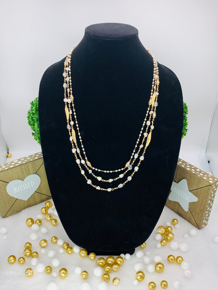 Gold-tone Crystal & Imitation Pearl Beaded 30” Multi-row Necklace