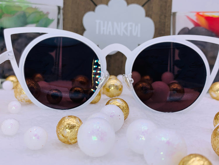 Cat Eye Sunglasses: White Frame And Blue Lenses