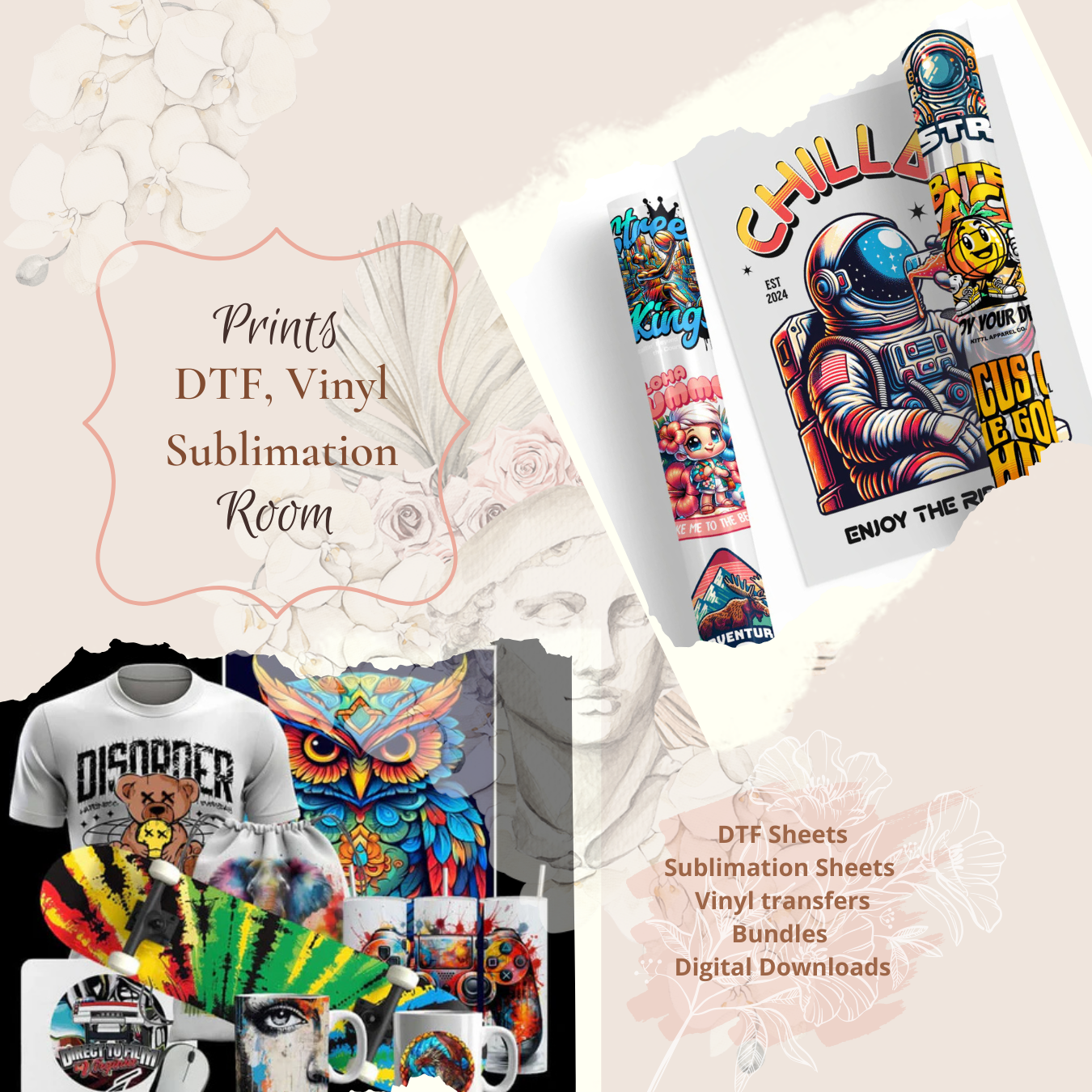 DTF, Sublimation, Vinyl Prints Room