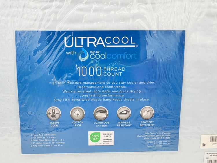 Ultra Cool High IQ Cool Comfort 1000-Threat Count  4-Pc. Sheet Set- King
