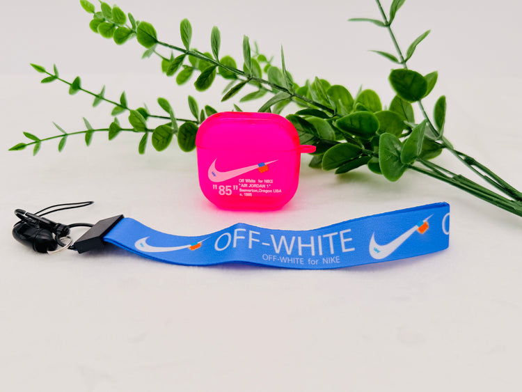 Nike OFF WHITE design Protective case with Lanyard for AirPods 4
(2024) Cyan