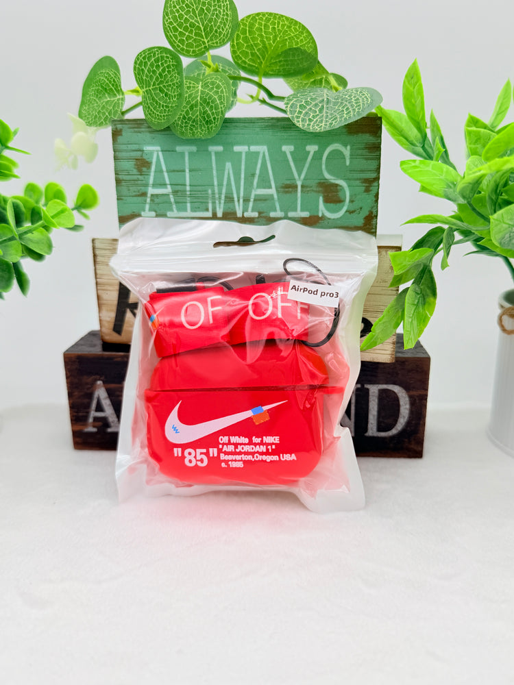 Nike OFF WHITE design Protective case for AirPods Pro 3 (2025) Matte Red- White Logo